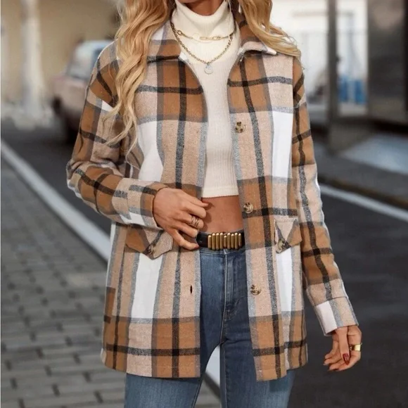 Comfy Oversized Plaid Button Down Jacket - Picture 7 of 13